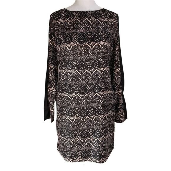 Mossimo Dress Lace Overlay Long Sleeve Black w/ beige Shift woman’s size XS - Picture 1 of 7